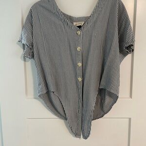 Striped Black and White Button-Up Women's Top